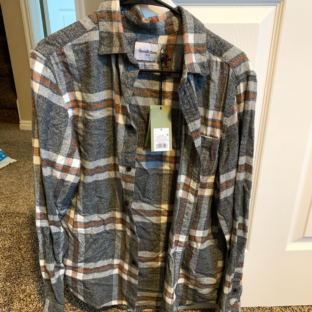 Checkered grey white & orange long sleeve (small)
